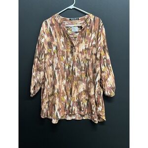 Womens Plus Sz 3X Button front Blouse Printed 3/4 Slv